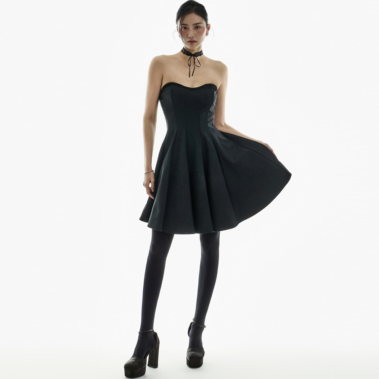 D5438 抹胸 百褶 迷你 連衣裙