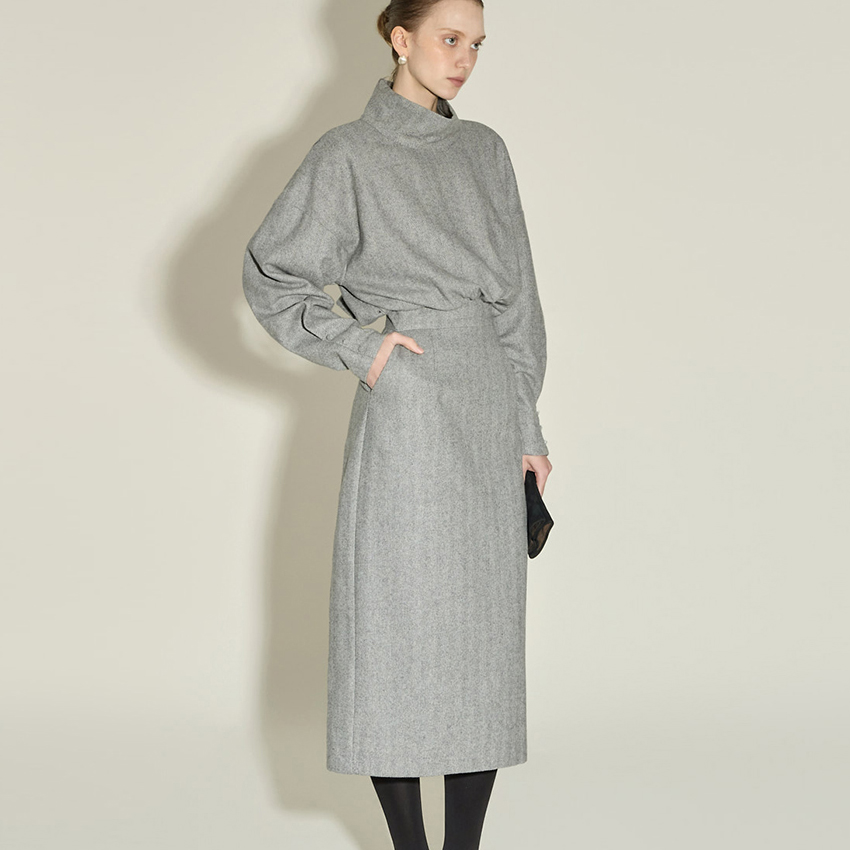 D9574 高领 羊毛 連衣裙