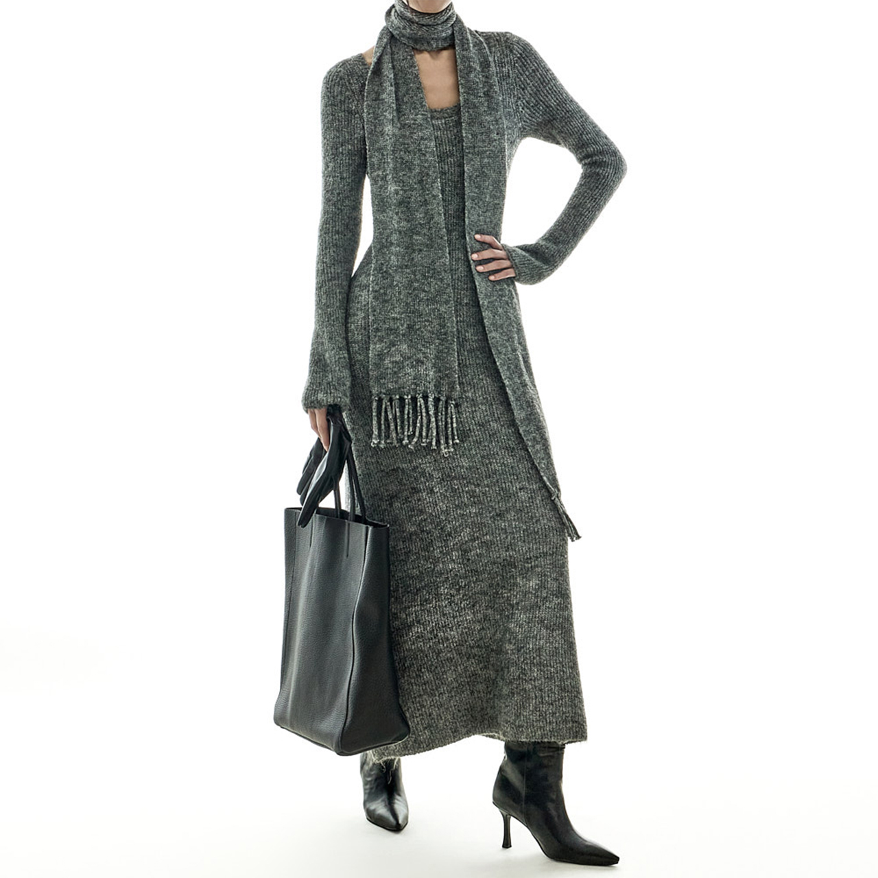 D5423 圍巾 组合 針織 連衣裙