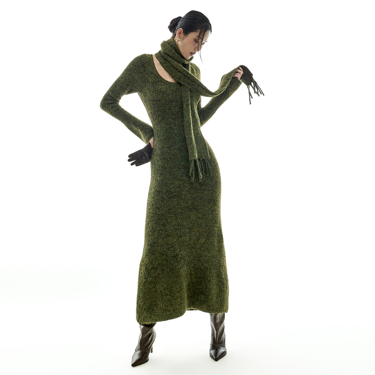 D5423 圍巾 组合 針織 連衣裙