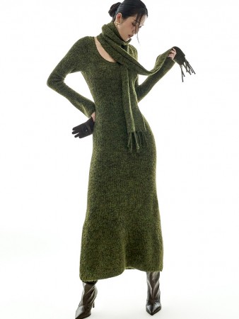 D5423 圍巾 组合 針織 連衣裙 Korea