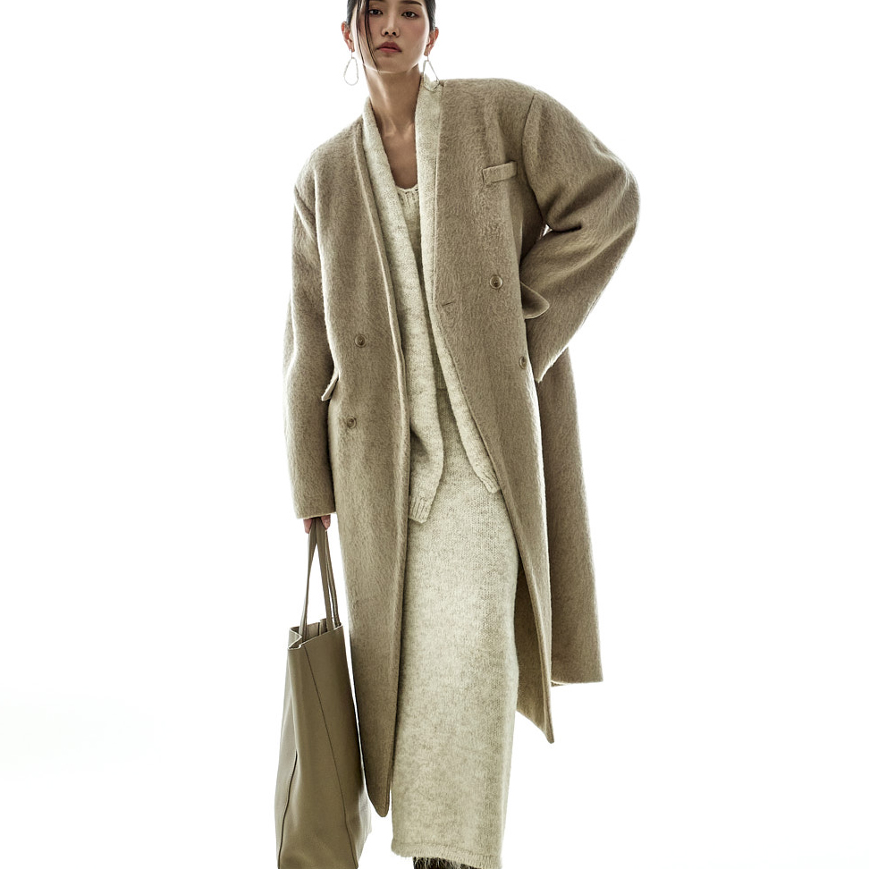 J3038 绑带 组合 无领 大衣