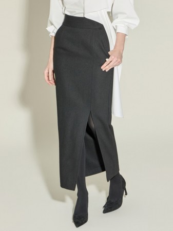 SK9115 高腰开衩羊毛裙 Korea