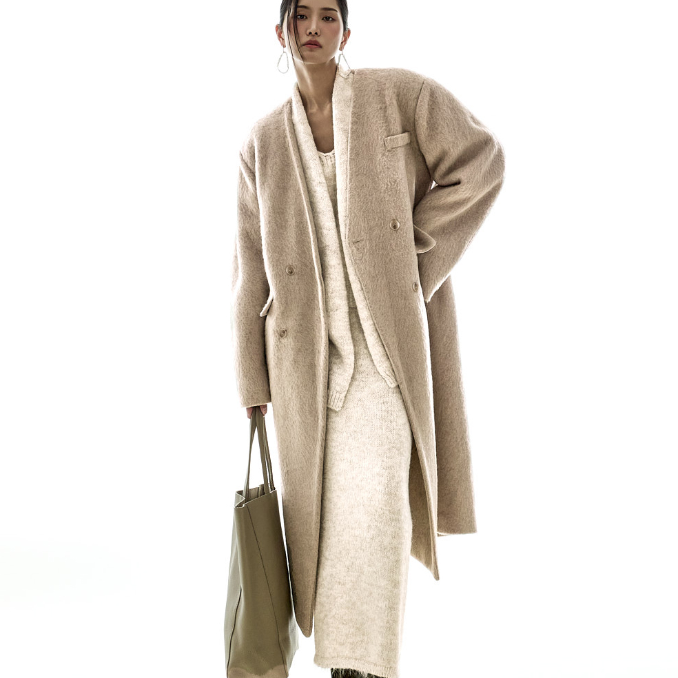 J3038 绑带 组合 无领 大衣