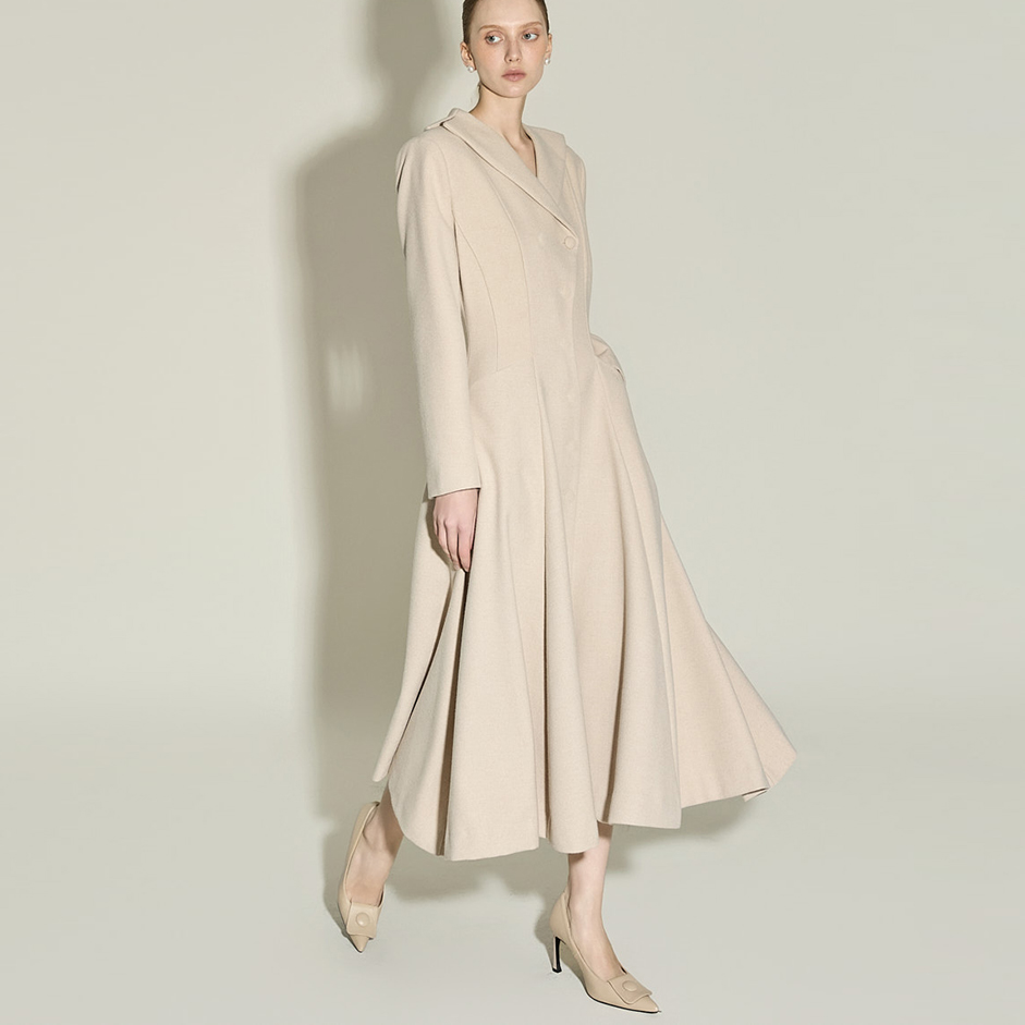 D5426 披肩領 百褶 羊毛 連衣裙