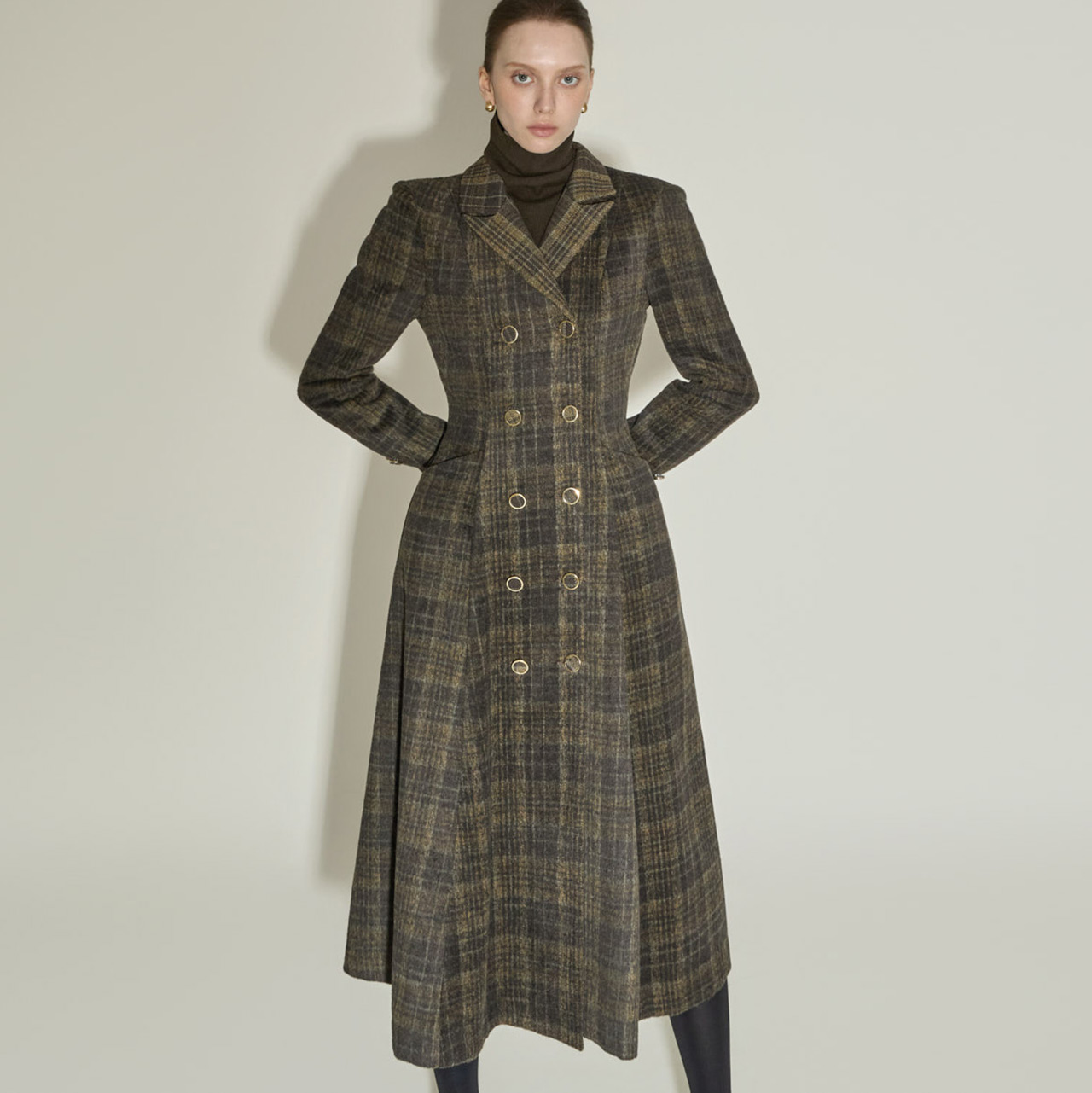 D5429 经典 羊毛 格子 連衣裙