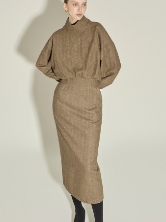 D9574 高领 羊毛 連衣裙 Korea