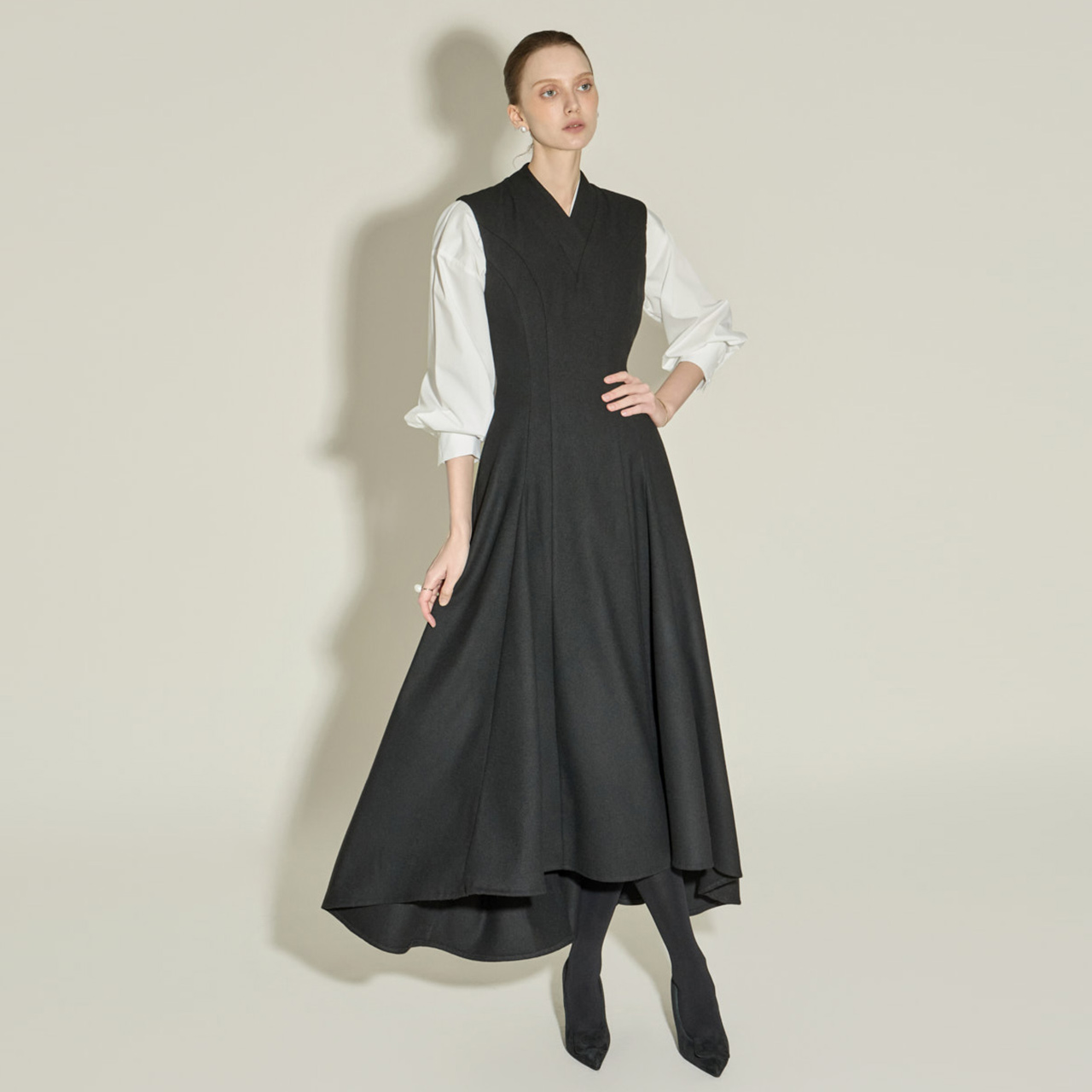 D9575 百褶 羊毛 連衣裙