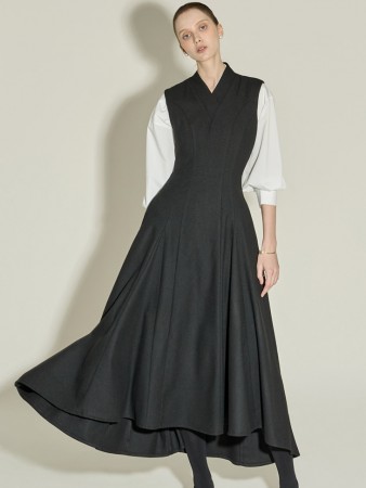 D9575 百褶 羊毛 連衣裙 Korea