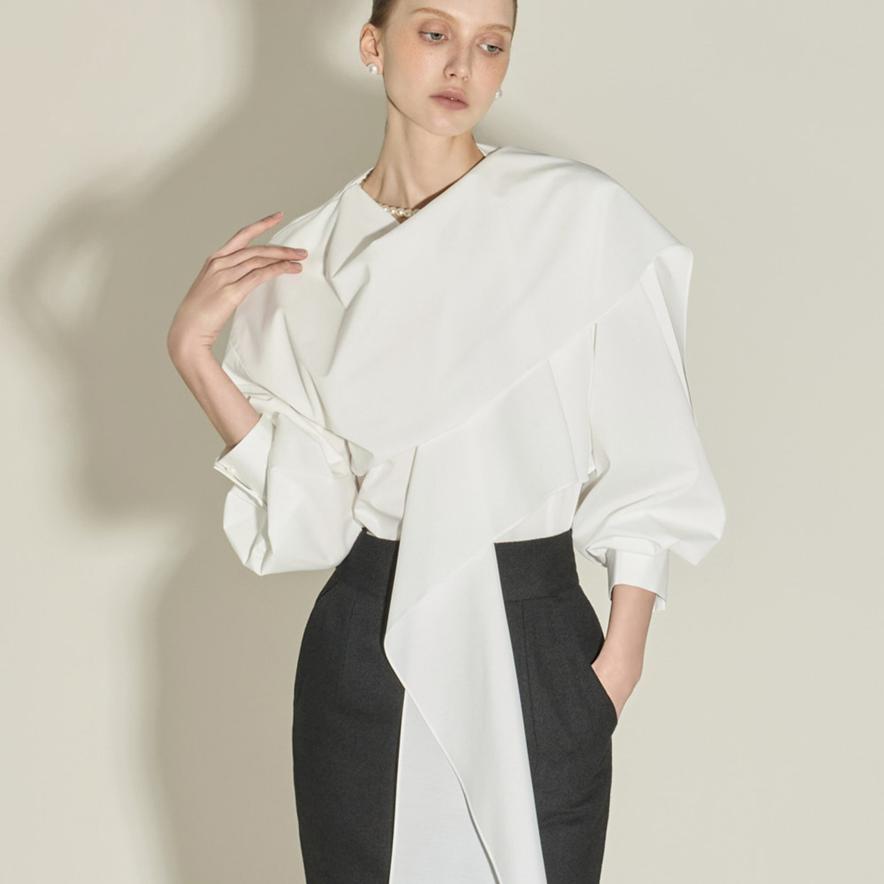 B3156 荷叶边 兩用 雪紡衫