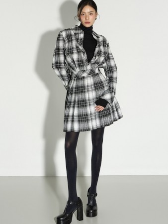 D5441 格子 百褶 連衣裙 Korea