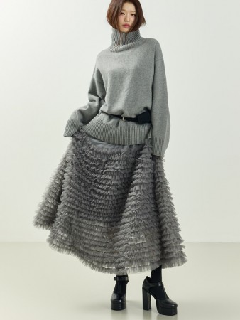 SK3141 层褶裥 雪纺 裙 Korea