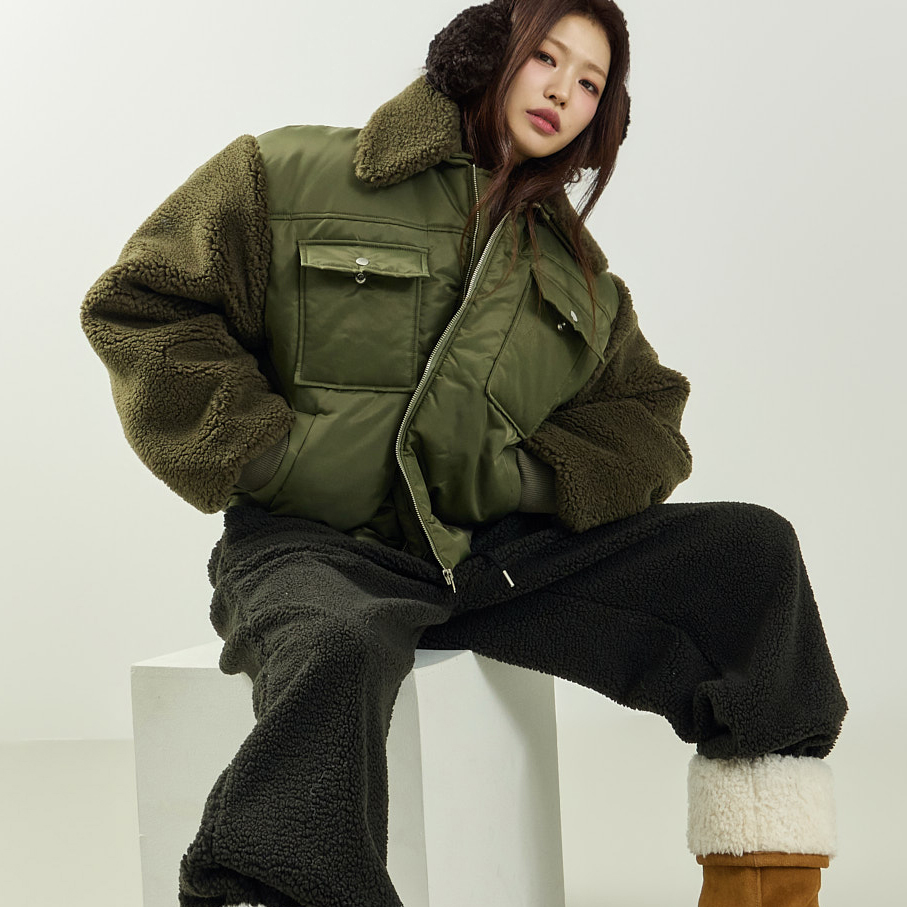 J3063 加绒拼色 毛衣外套