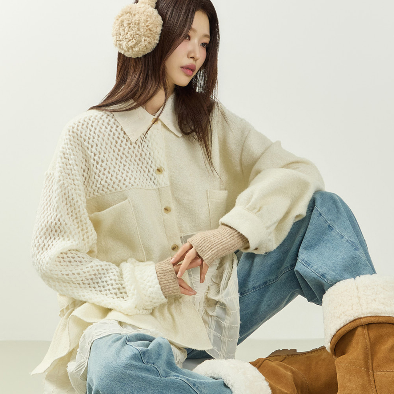 B3157 荷叶边 長 雪紡衫