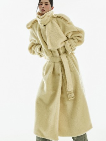 J3041 腰带 风衣 皮草 大衣 Korea