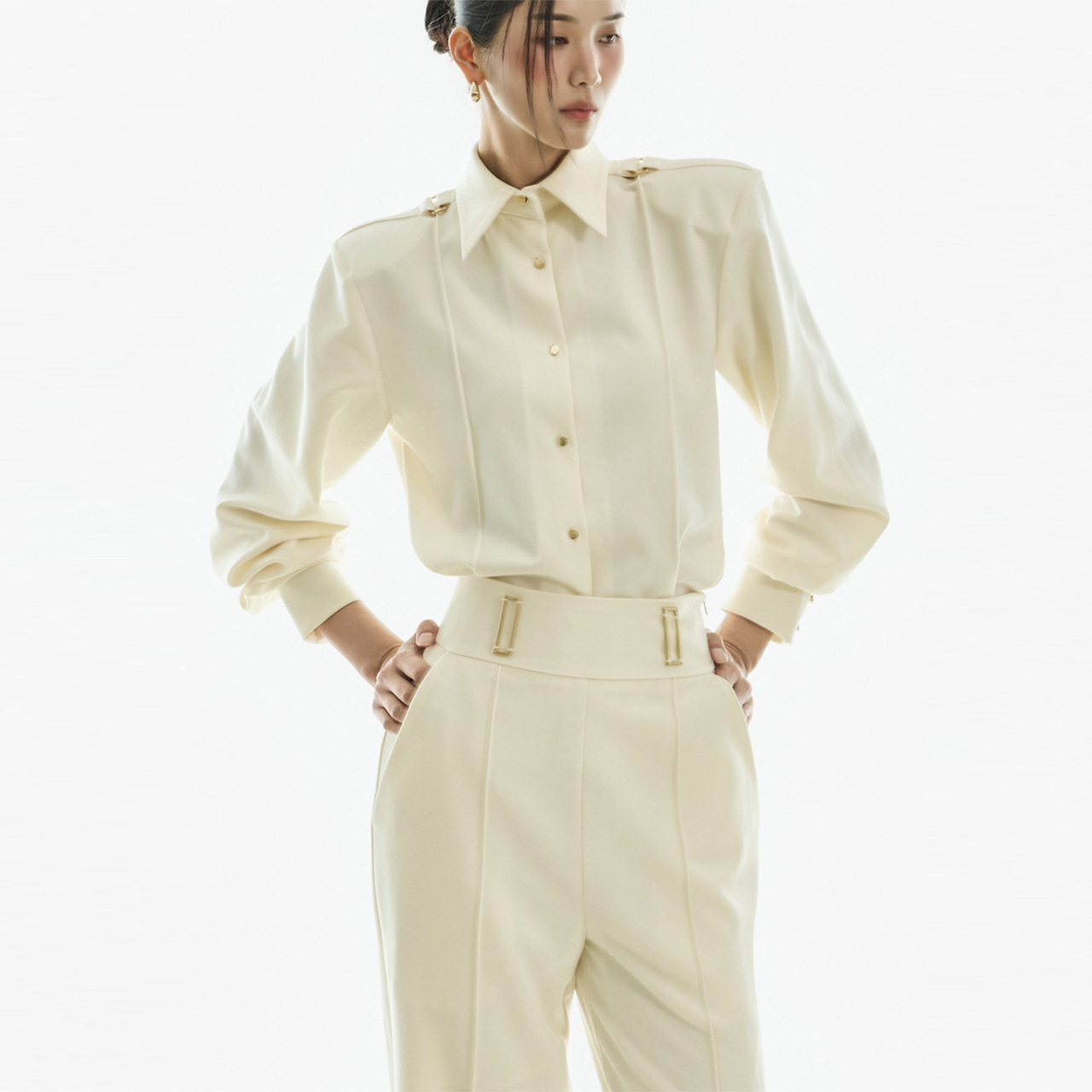 B3158 扣环 細褶 雪紡衫