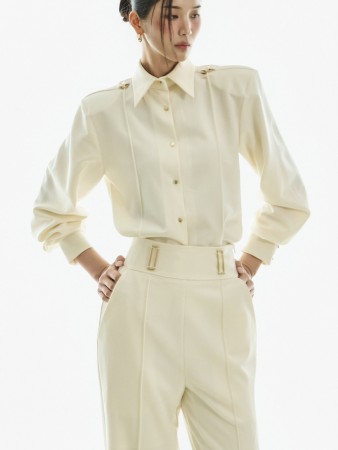 B3158 扣环 細褶 雪紡衫 Korea