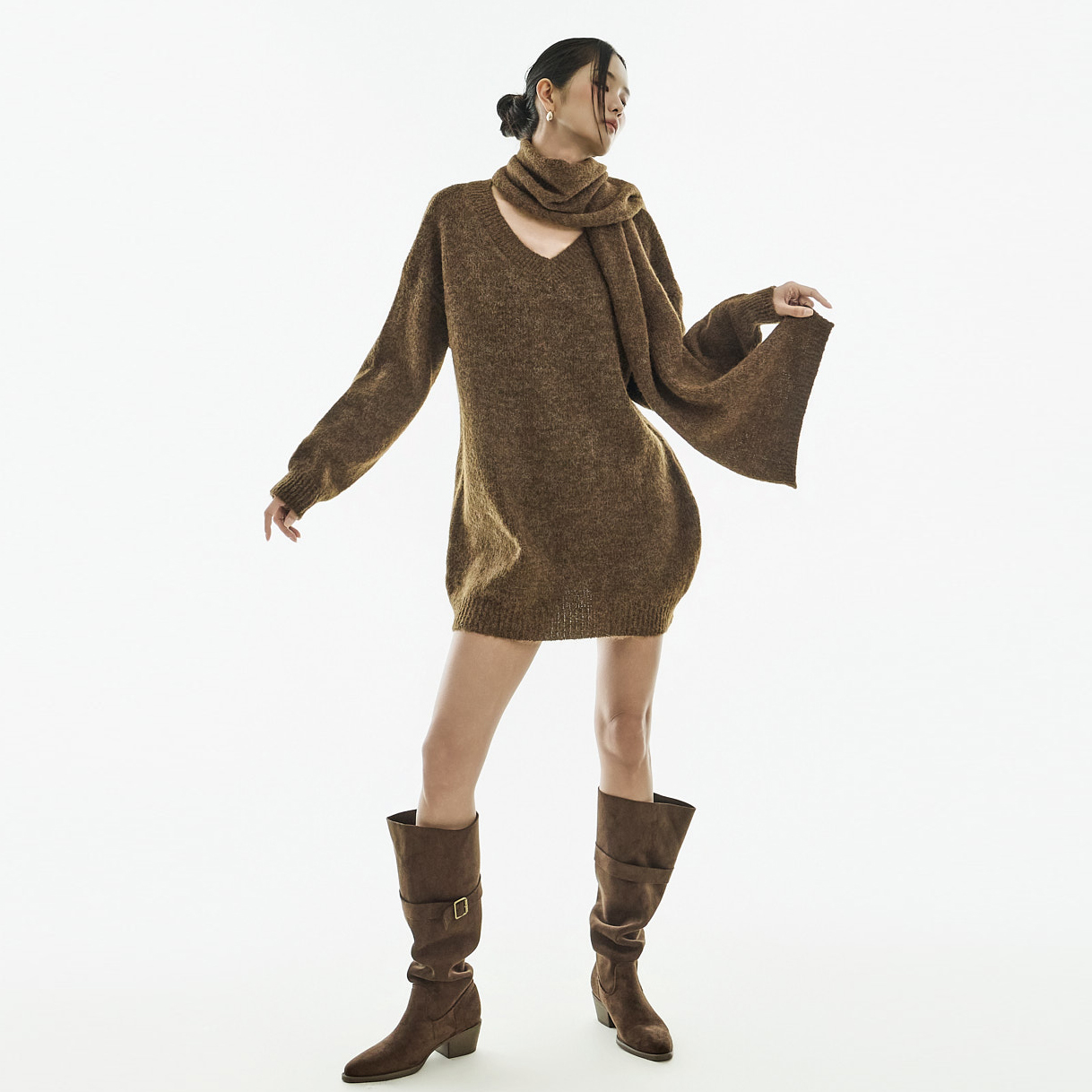 E4084 圍巾 组合 長 針織