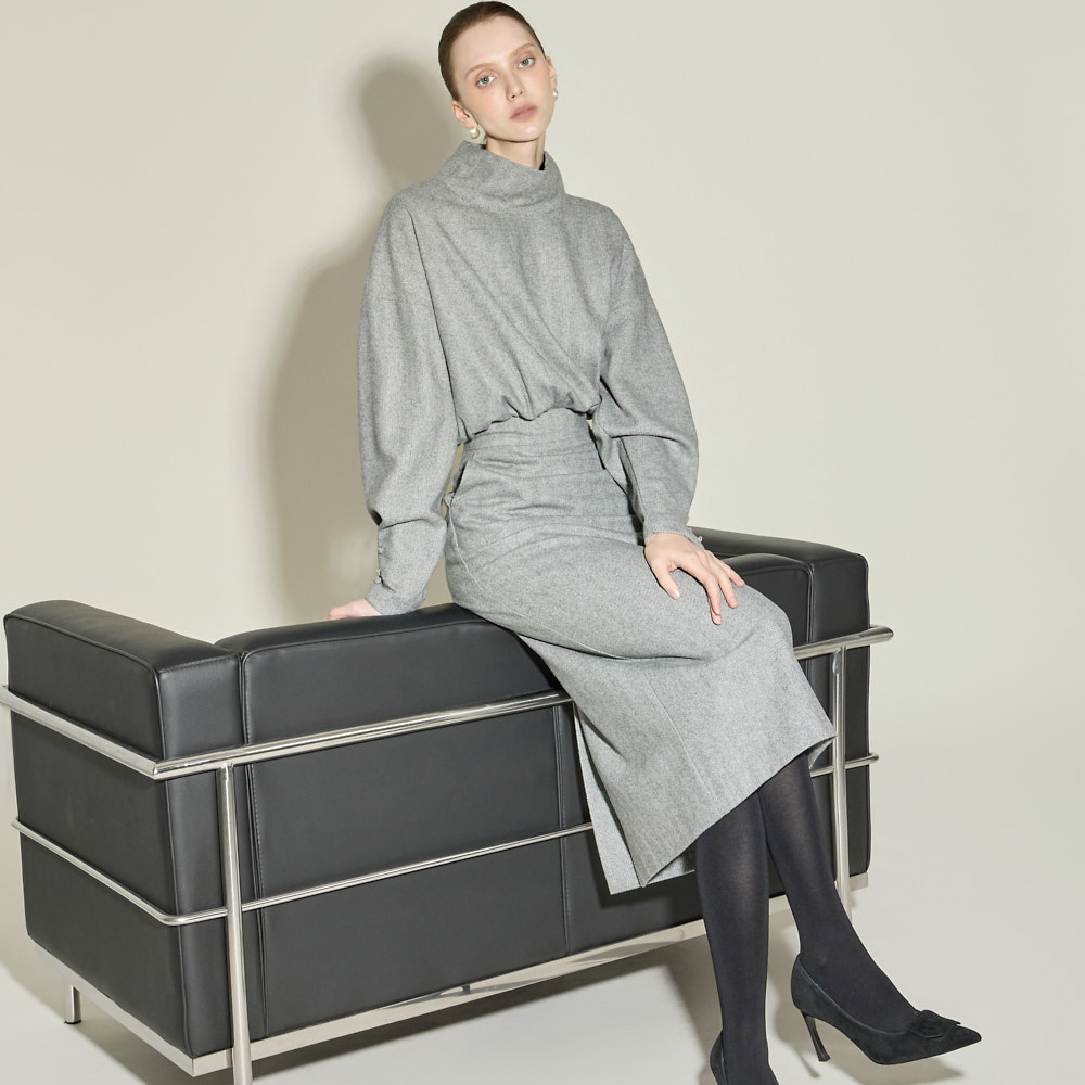 D9574 高领 羊毛 連衣裙