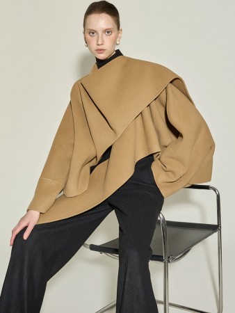 J3075 手工製作 不規則 羊毛 大衣 Korea