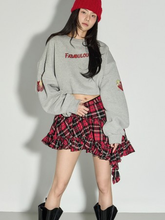 E4088 印刷 露脐 加絨 運動服 Korea