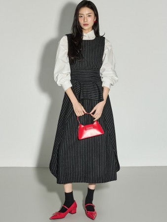 D5450 條紋 羊毛 绑带 連衣裙 Korea