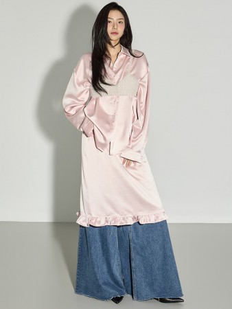 SK3151 緞面 荷叶边 裙 Korea