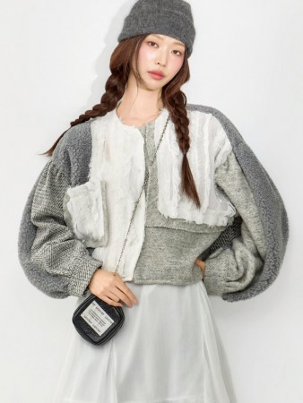 B3165 荷叶边 混 雪紡衫 Korea