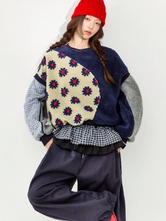 E4111 花纹 補丁 運動服 Korea