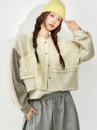 B3165 荷叶边 混 雪紡衫 Korea