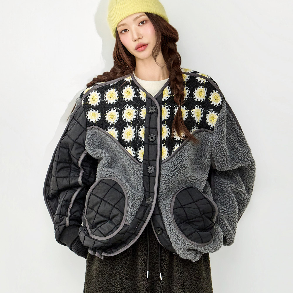 J3089 花纹 셰르파 混 毛衣外套