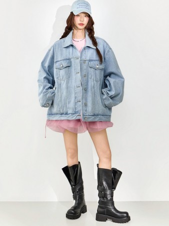 J3092 燈光 牛仔 夾克 Korea