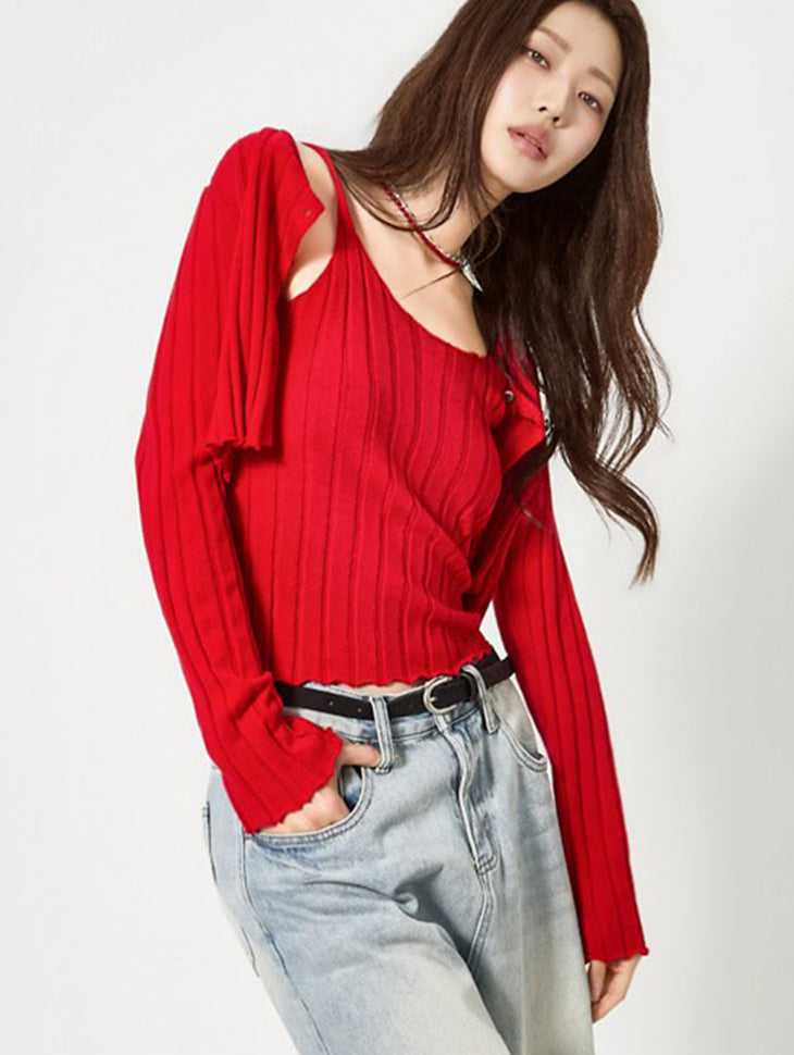 J3167 Sleeveless Cardigan Set