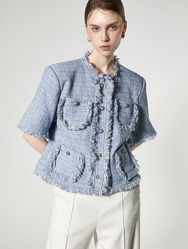 J3192 Tweed Fringe Jacket