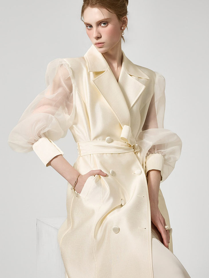 J3160 Sheer Sleeve Trench Coat