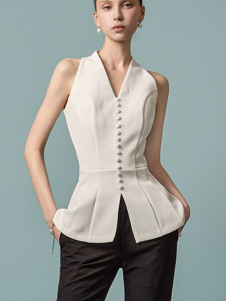 J9375 Peplum Button Vest