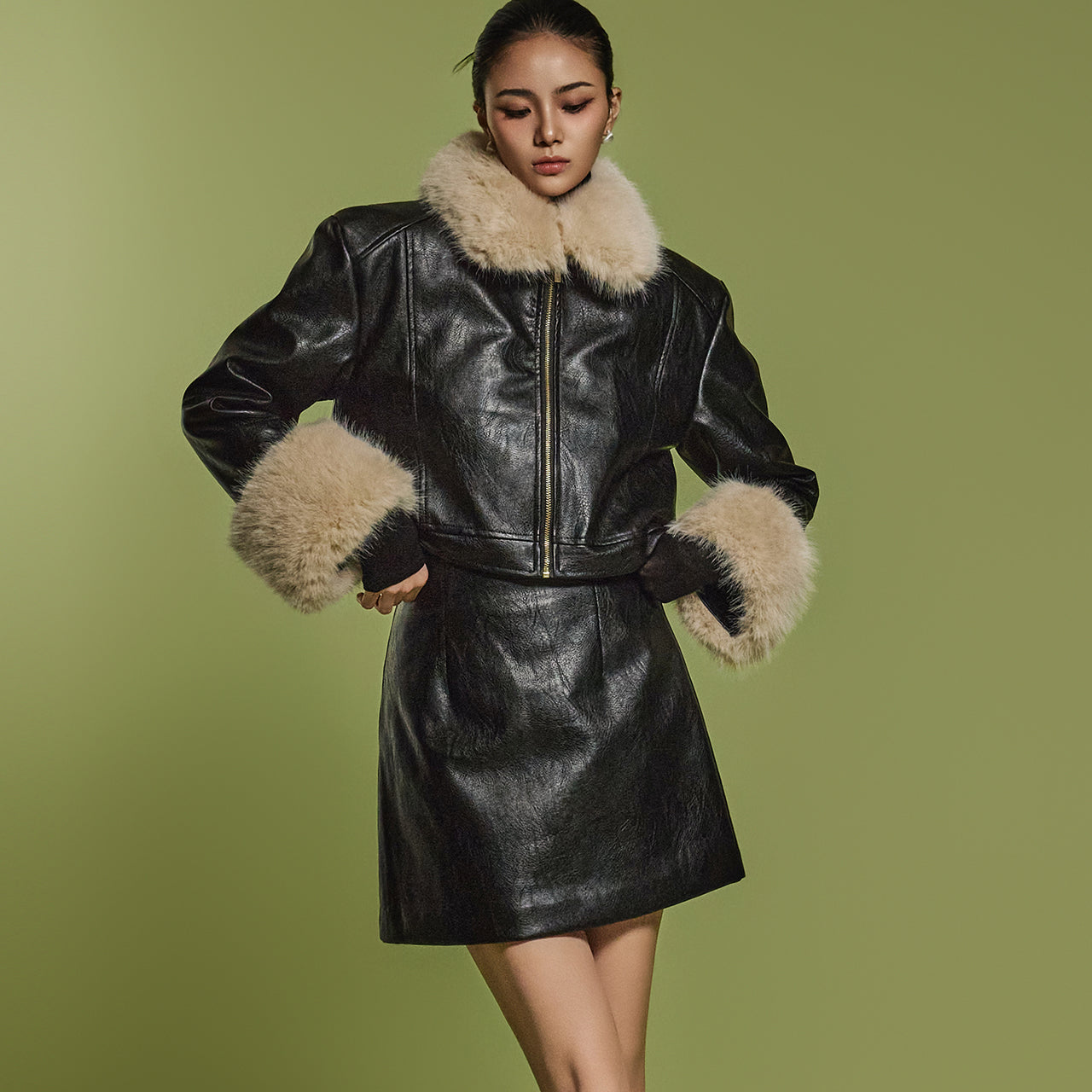 TP1984 Leather Jacket and Skirt Set