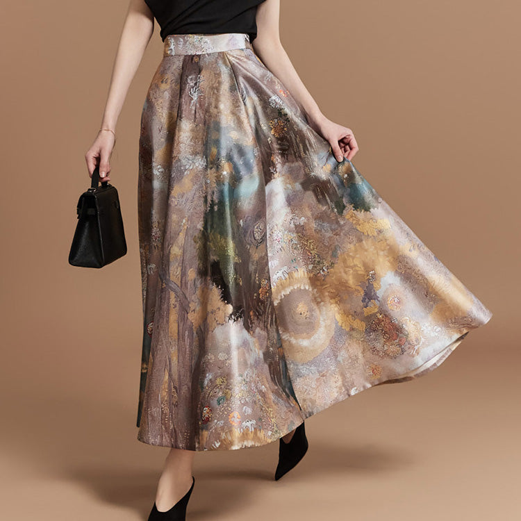 SK9219 Drawing Printing Flare Midi Skirt