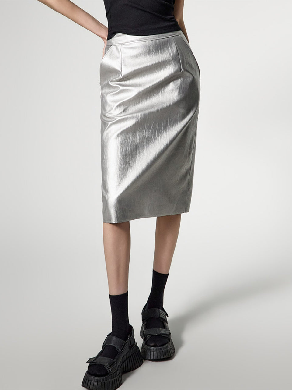 SK9291 Cracked Leather Skirt