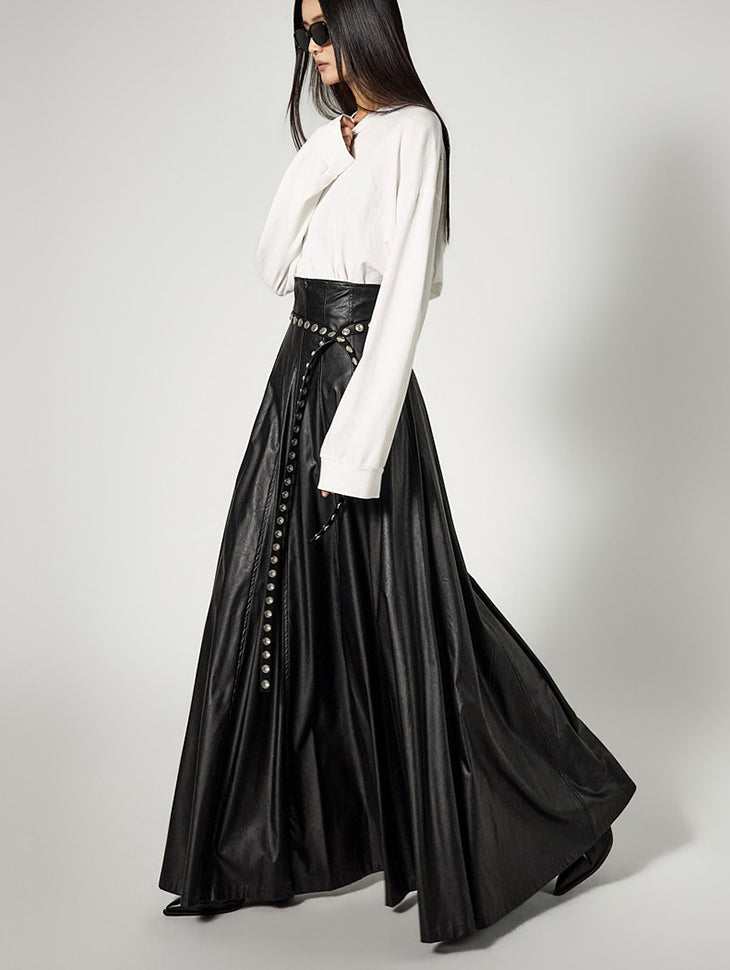 SK9256 High-Waisted Leather Skirt