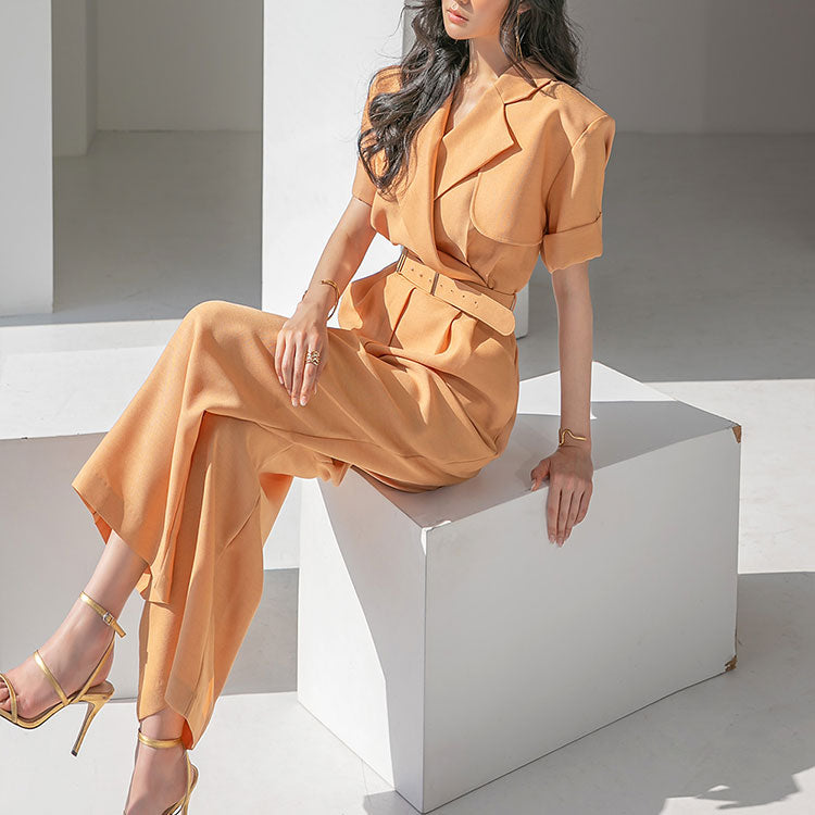 JS004 Collar Jumpsuit with Belt