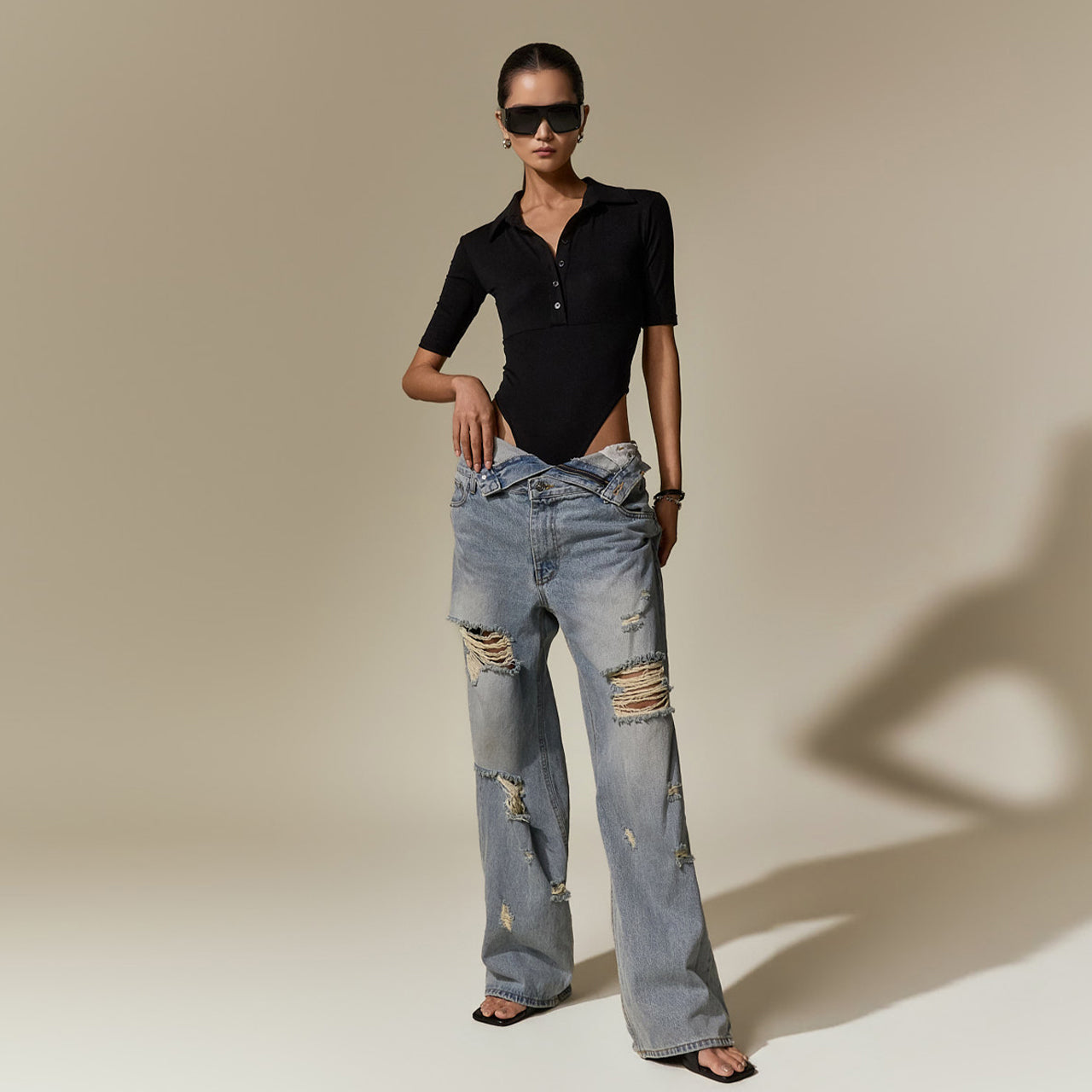 PJ662 下垂翻边牛仔裤