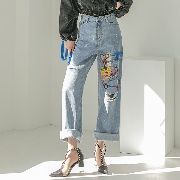 PJ431 Vintage Printed Wide Jeans