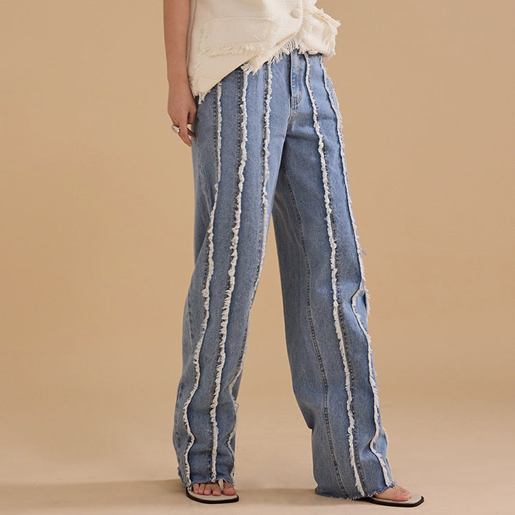 PJ471 Fringe Semi Baggy Jeans