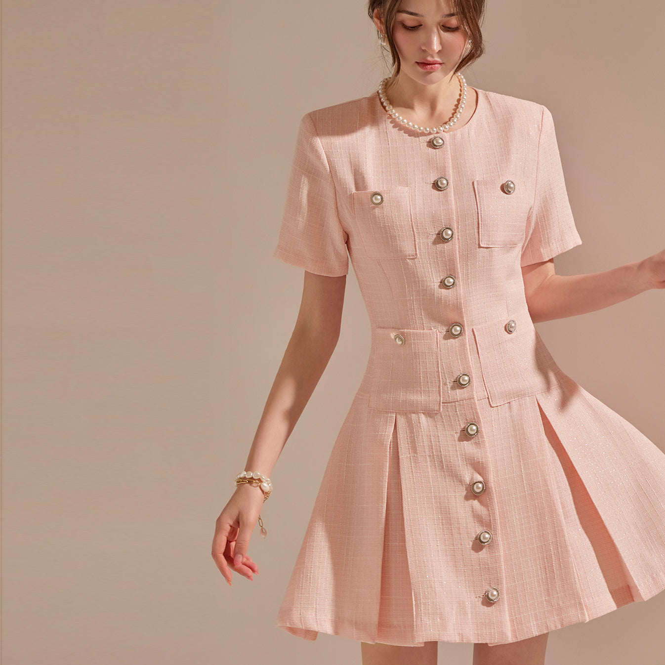 D4765 Tweed Mini Dress