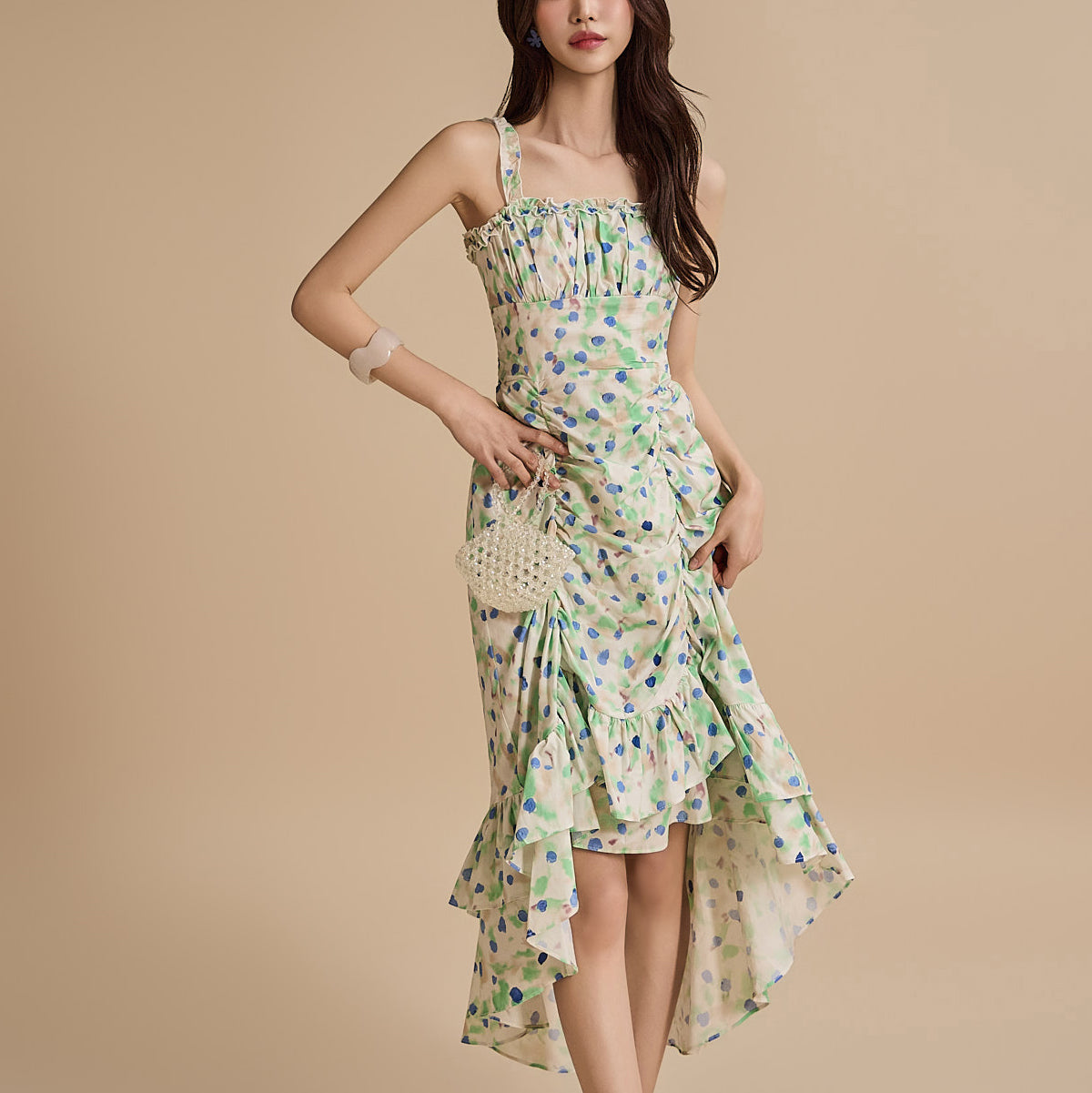 D5004 Dotted Shirring Dress
