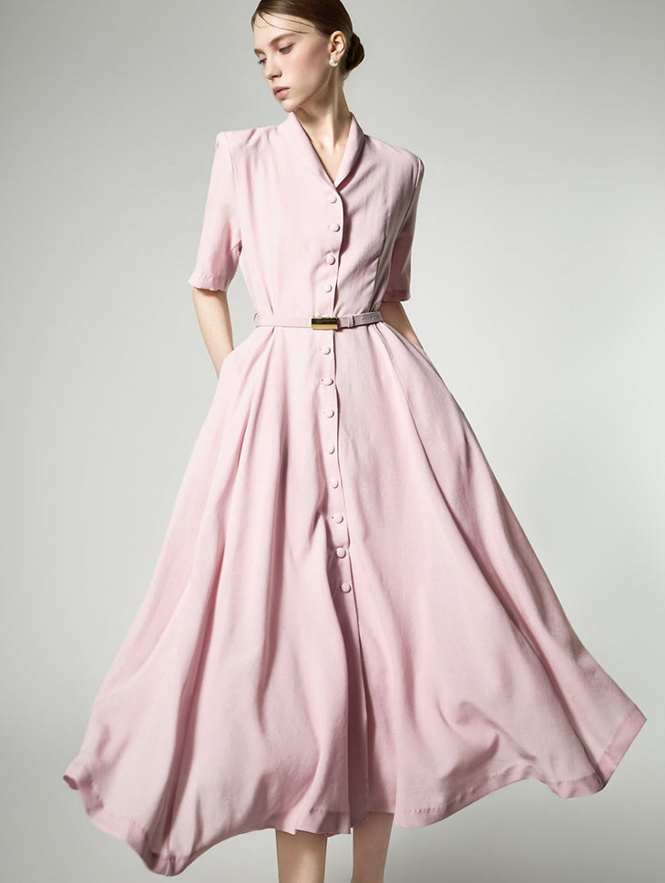D5515 V-Neck Belted Dress