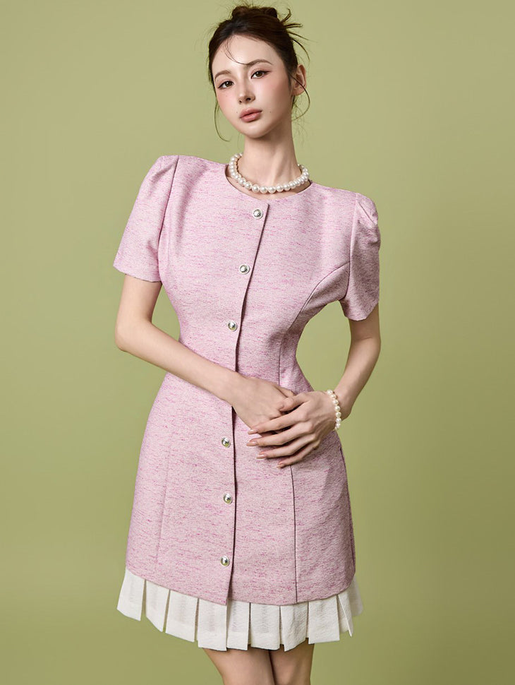 D5540 Tweed Frill Mini Dress