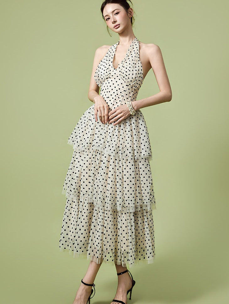 D5591 Halter Neck Dot Dress