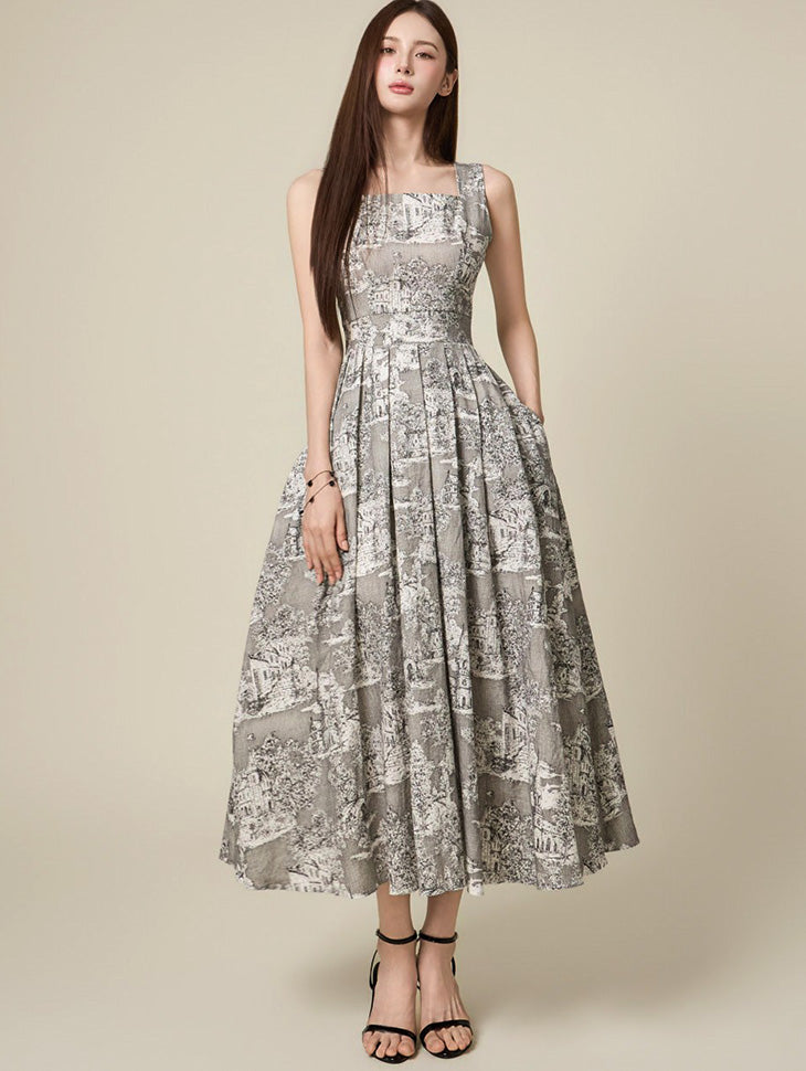D5639 Linen Pleated Dress